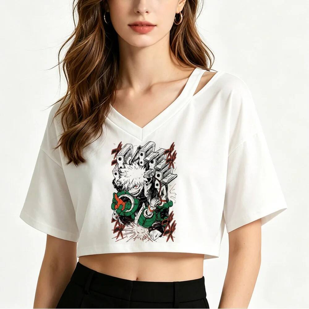 Bakugo crop top shoujo y2k Verão Cena Gráfica 2000s Camiseta Engraçado Festa Gótica