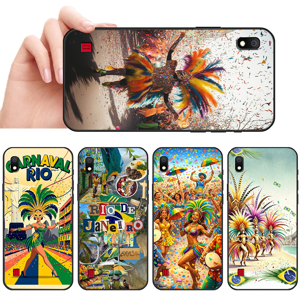 Capa De Telefone Preta Macia Para Samsung A6 A7 A8 A9 A01 A02 A10 A10S Carnaval Rio Protetora Anti-Queda