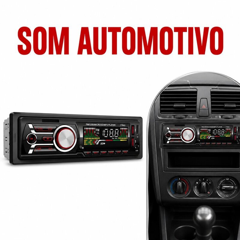 Aparelho De Som Automotivo Rádio De Carro Bluetooth Dupla USB Pendrive SD Rádio Aux In Mp3 Player Visor Led 9W AM FM