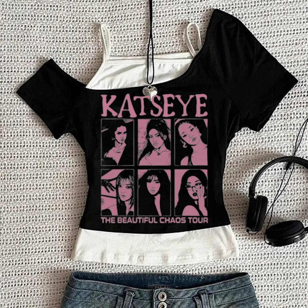 Katseye crop top Feminino anime Barato Moda Coreana Jijifuku dollette tees Festa streetwear emo