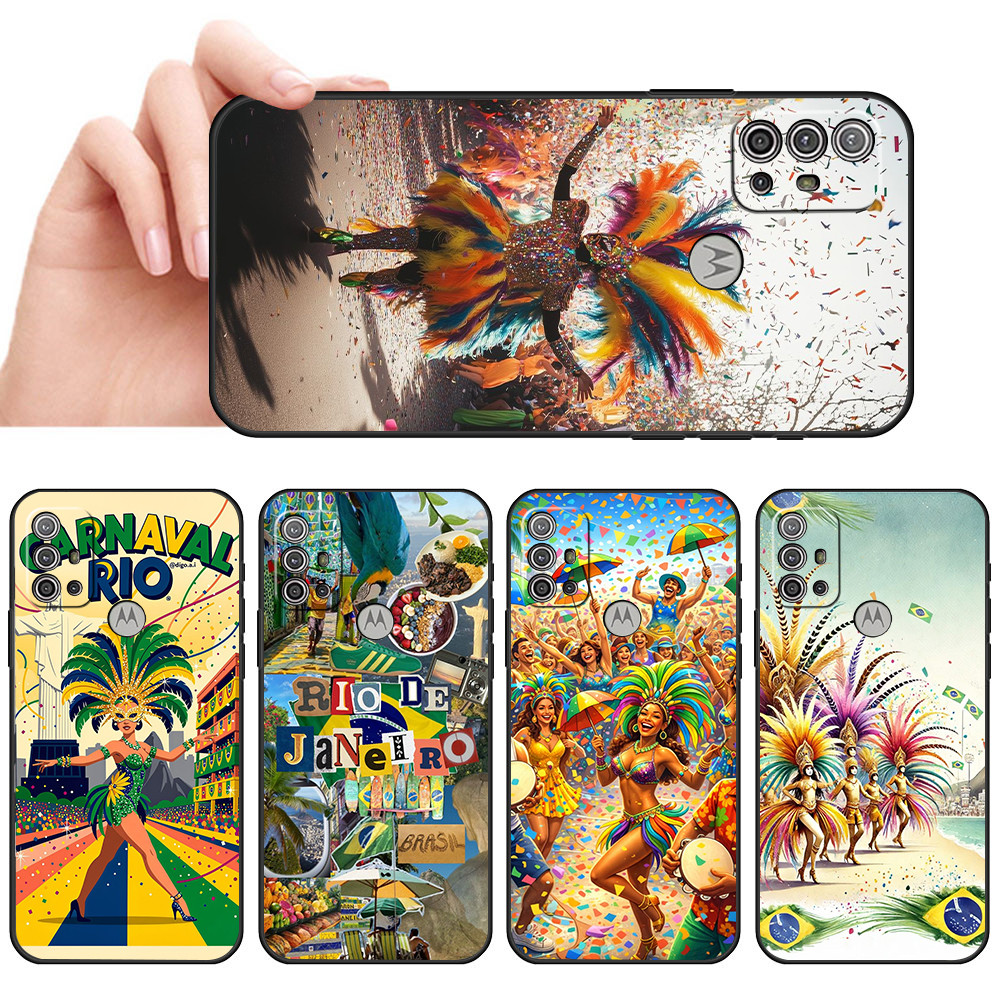 Capa De Telefone Preta Macia Para Moto G10 G20 G30 G22 G23 G50 G52 G53 G73 G82 Carnaval Rio Protetora Anti Queda