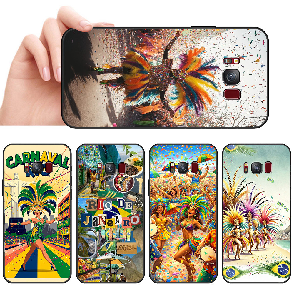Capa De Telefone Preta Macia Para Samsung S6 S7 Edge S8 S9 S10 Plus Carnaval Rio Protetora Anti-Queda