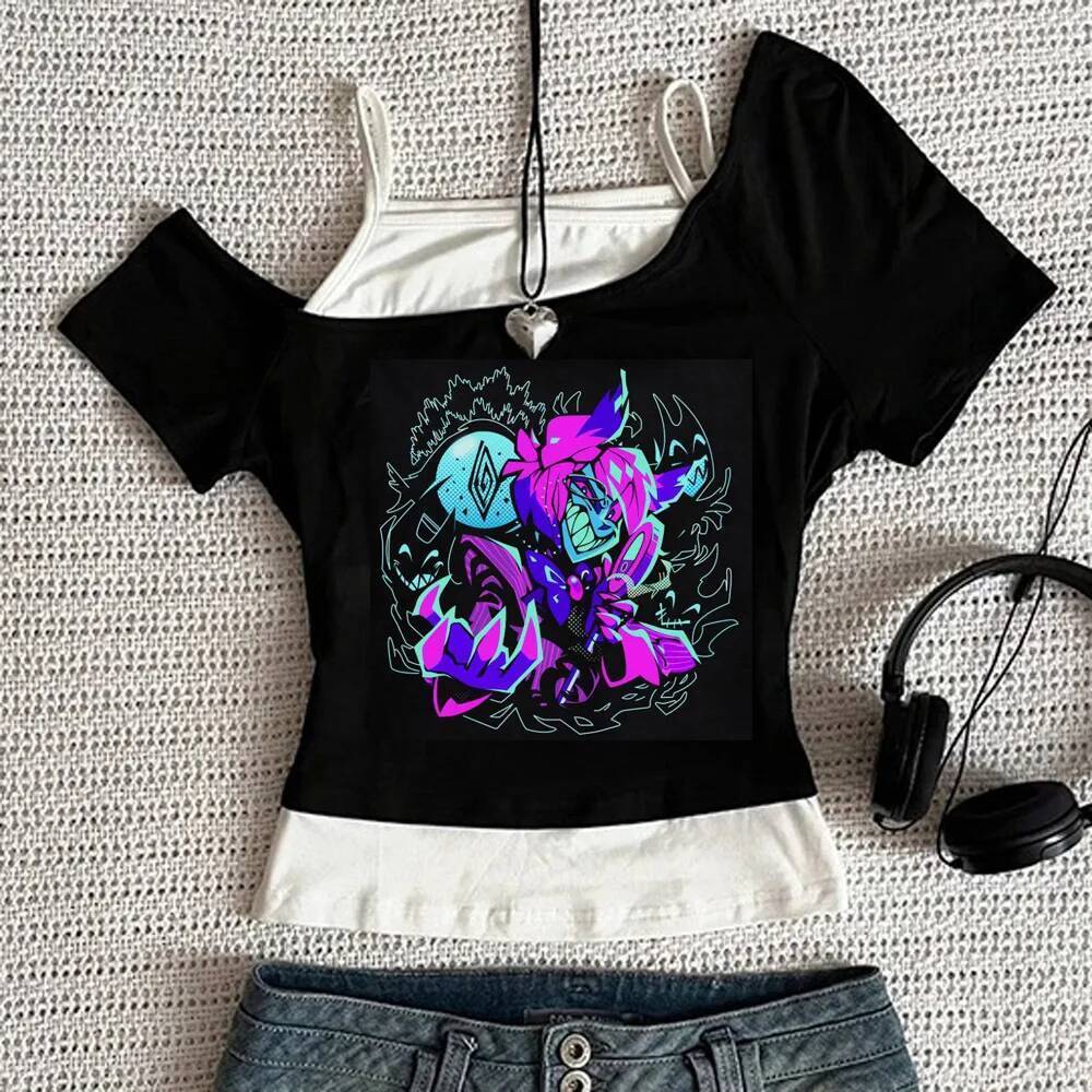 Hazbin Hotel crop top shoujo emo gyaru Liquidação Vendas Camiseta Gótica dollette baddie