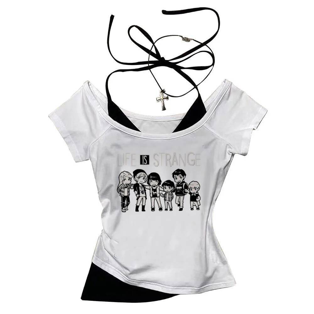 Life Is Strange crop top y2k Grunge Fofo vintage Verão Slim Fit Linda Camiseta Para Meninas