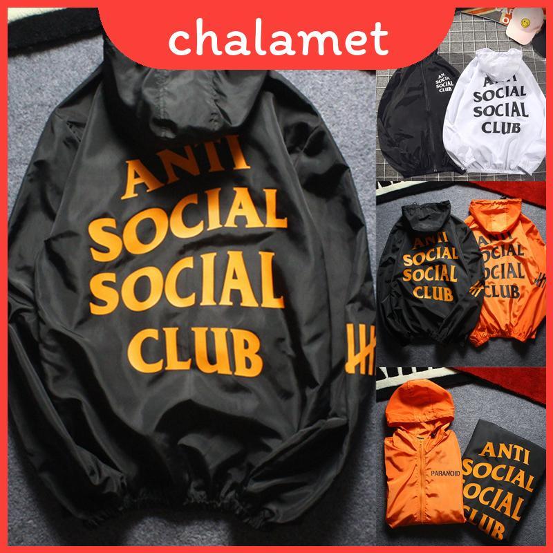 Jaqueta Corta-Vento Com Capuz Hip Hop Anti Social Club Assc Para Homens E Mulheres Zíper Design