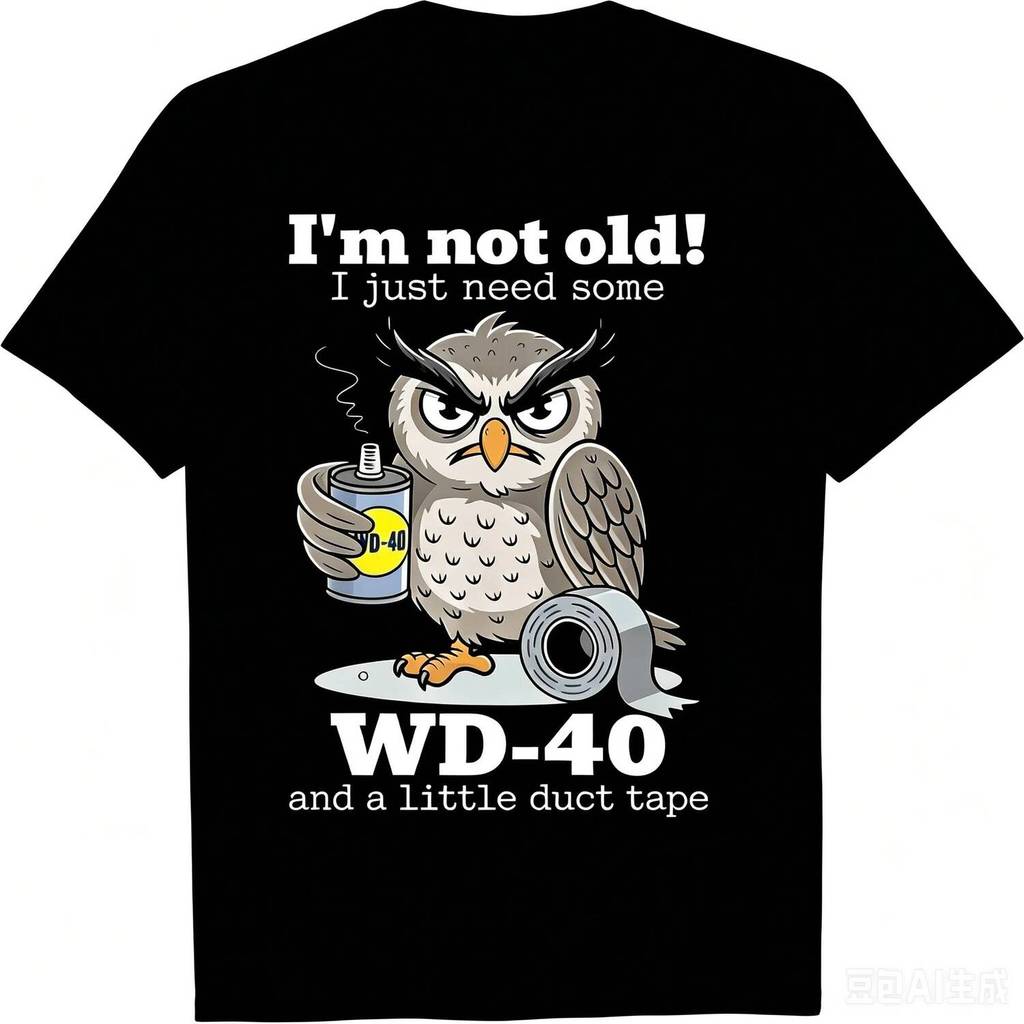 Fashion Men Summer Short Sleeve Owl Im Not Old I Just Need Some WD-40 A Little Duct Tape Graphic Tee Casual Graphic