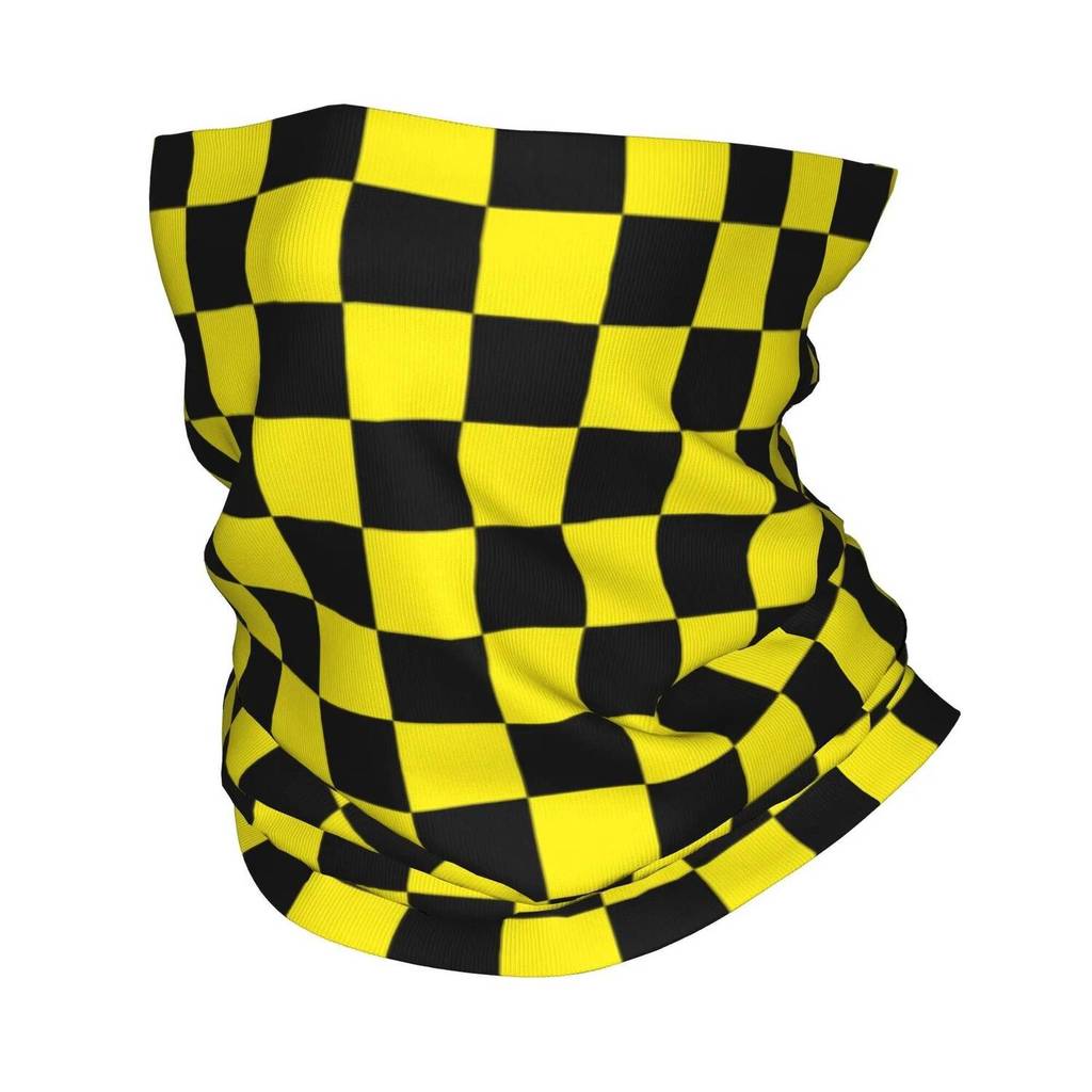 Preto Amarelo Xadrez Impressão Pescoço Gaiter Máscara Facial Sem Costura Bandana Tubo Cachecol Ao Ar Livre Headwear Para
