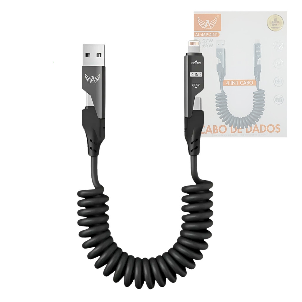 Cabo de dados 4 em 1 (USB/2x TPC/Lightning) PD 27W / 65W / 1.5 metros AL-469-4IN1