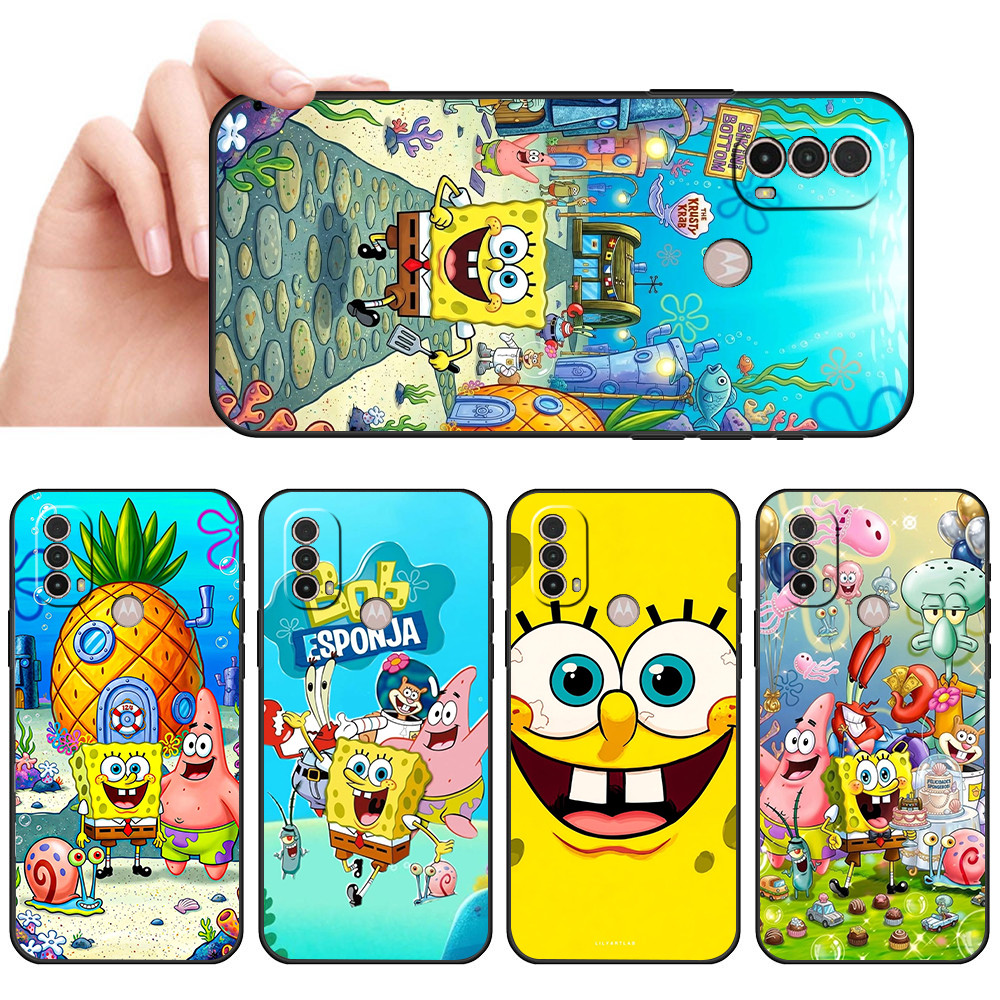 Capa De Telefone Preta Macia Para Moto E7 Plus E7i POWER E13 E20 E22 E40 G9 Play Personagem marinho Amaelo desenho Prote