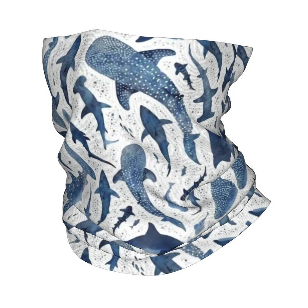 Personalizado Azul Aquarela Tubarão Bandana Pescoço Gaiter À Prova De Vento Rosto Cachecol Capa Das Mulheres Dos Homens 