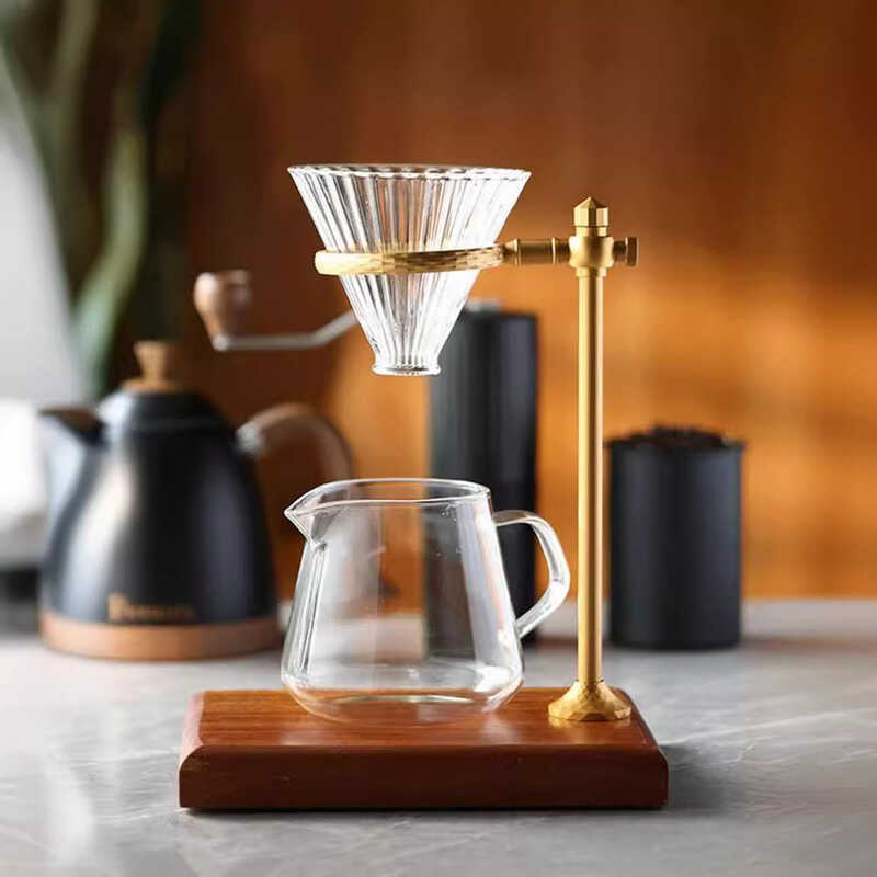 Copo de filtro de café feito à mão italiano cafeteira Base de madeira maciça suporte de liga de alumínio copo de vidro d