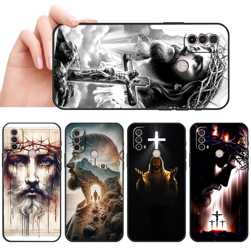 Capa De Telefone Preta Macia Para Moto E7 Plus E7i POWER E13 E20 E22 E40 G9 Play Cristal Redentor Protetora Anti-Queda
