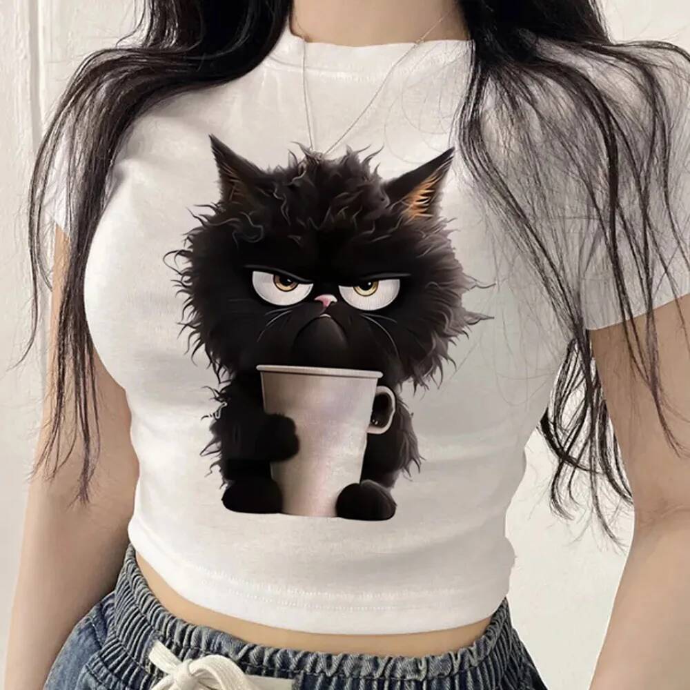 Engraçado Gato Colheita Topo shoujo Moda Coreana Jojofuku Barato harajuku Camiseta Gótico manga gyaru