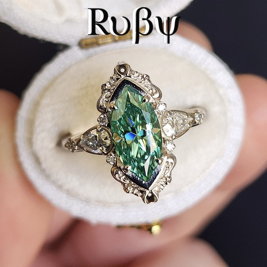 Rubi * 2026 novo estilo jóias liga incrustada olho de cavalo verde zircão anel ins europeu americano senhoras anel de di