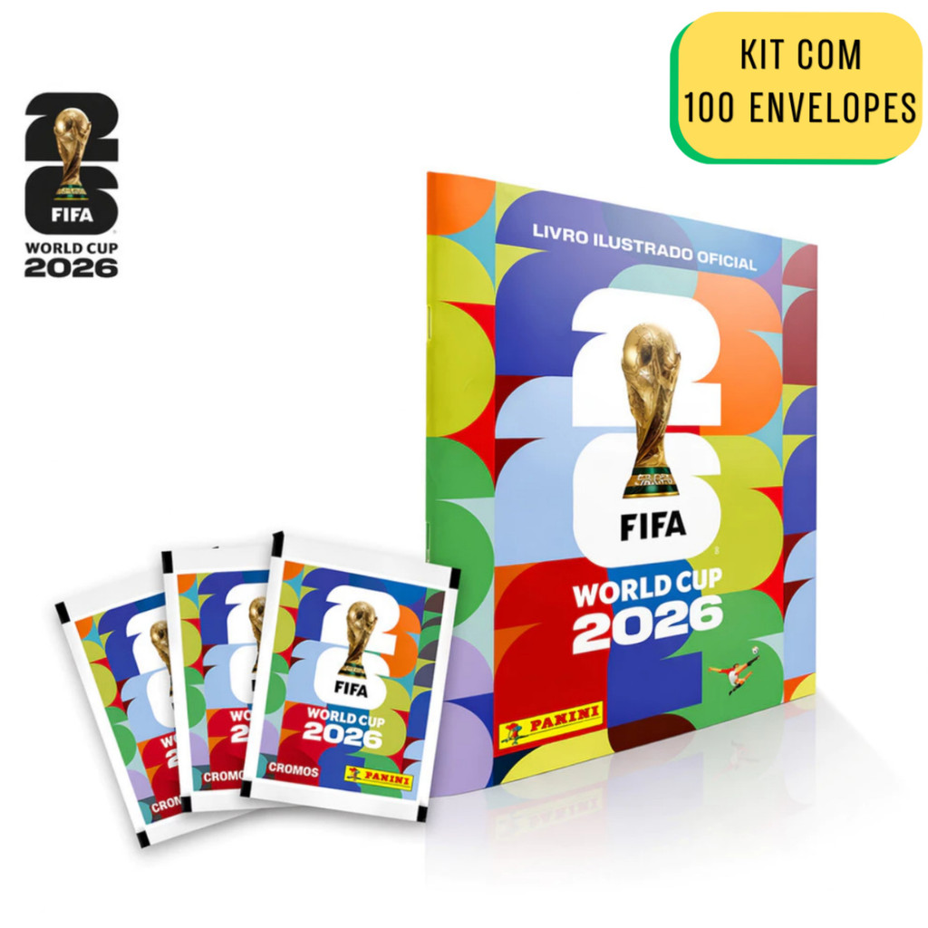 Álbum Copa do Mundo + 100 Envelopes de Figurinha FIFA 2026 - Livro Ilustrado Colecionável