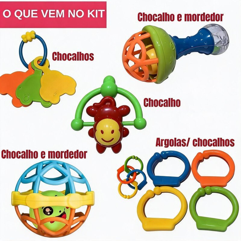 Kit 8 Brinquedos Para Bebê Chocalho Mordedor Infantil Sensorial Colorido — imagem 2 de 2