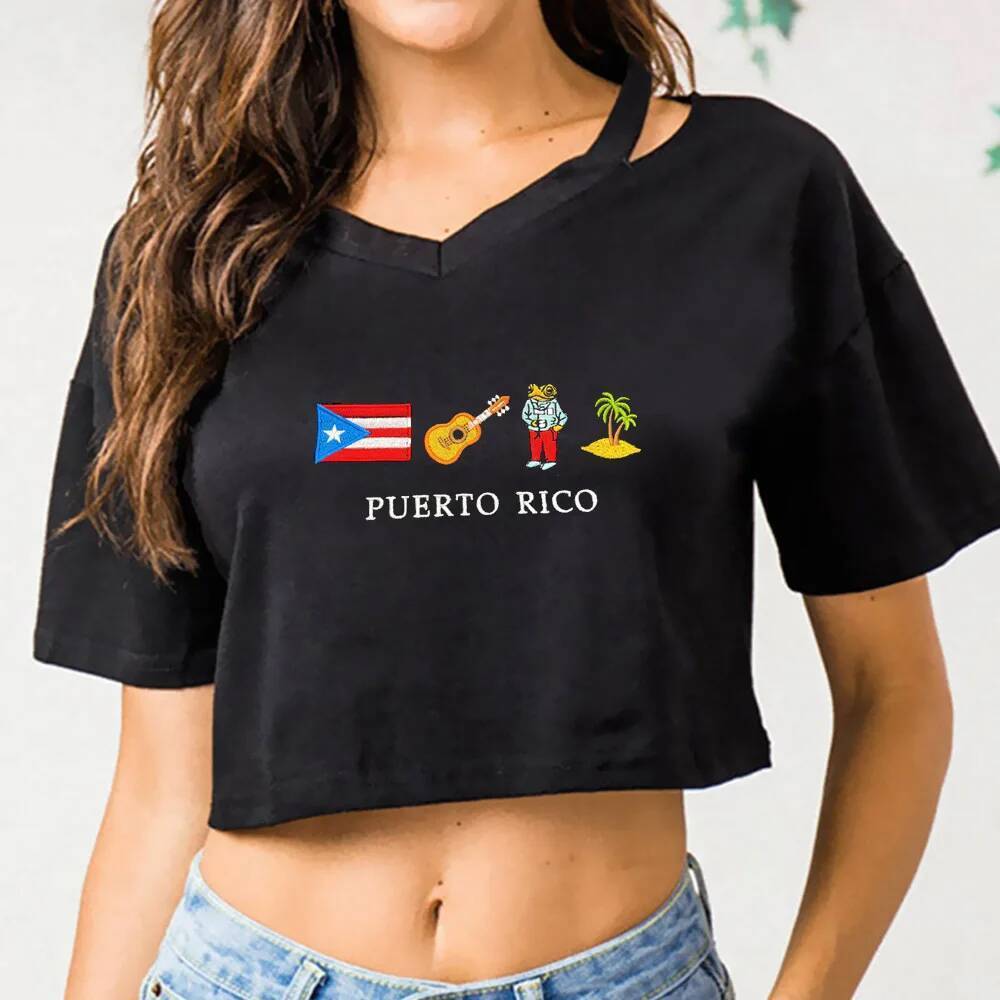 Porto Rico crop top Menina emo y2k Camisa baddie harajuku Alternativa