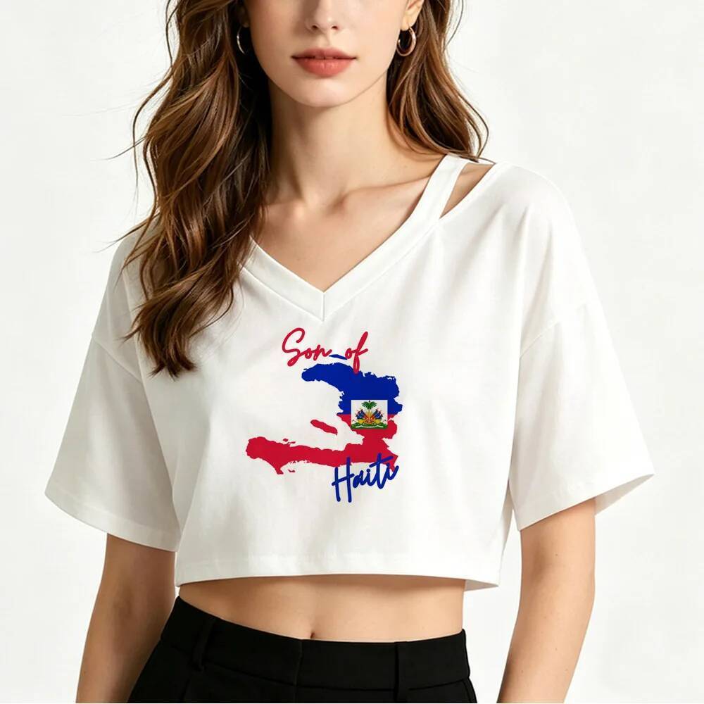 Haiti Colheita Topo Feminino dollette Moda Coreana grunge baddie goth Camiseta meme 2000s Engraçado y2k