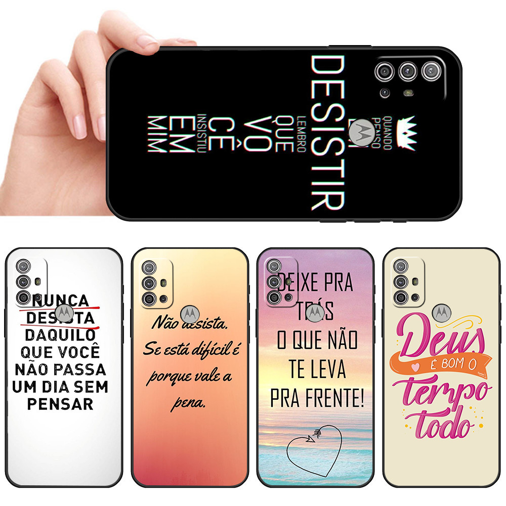 Capa De Telefone Preta Macia Para Moto G10 G20 G30 G22 G23 G50 G52 G53 G73 G82 Frases Motivacionas Protetora Anti-Queda