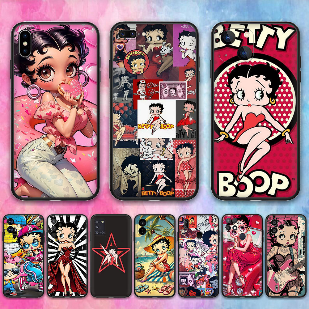 Samsung Galaxy A10 A10S A6 A6Plus A7 A8 A8Plus A9 2018 68Y6 Betty Boop Telefone TPU Preto Macio
