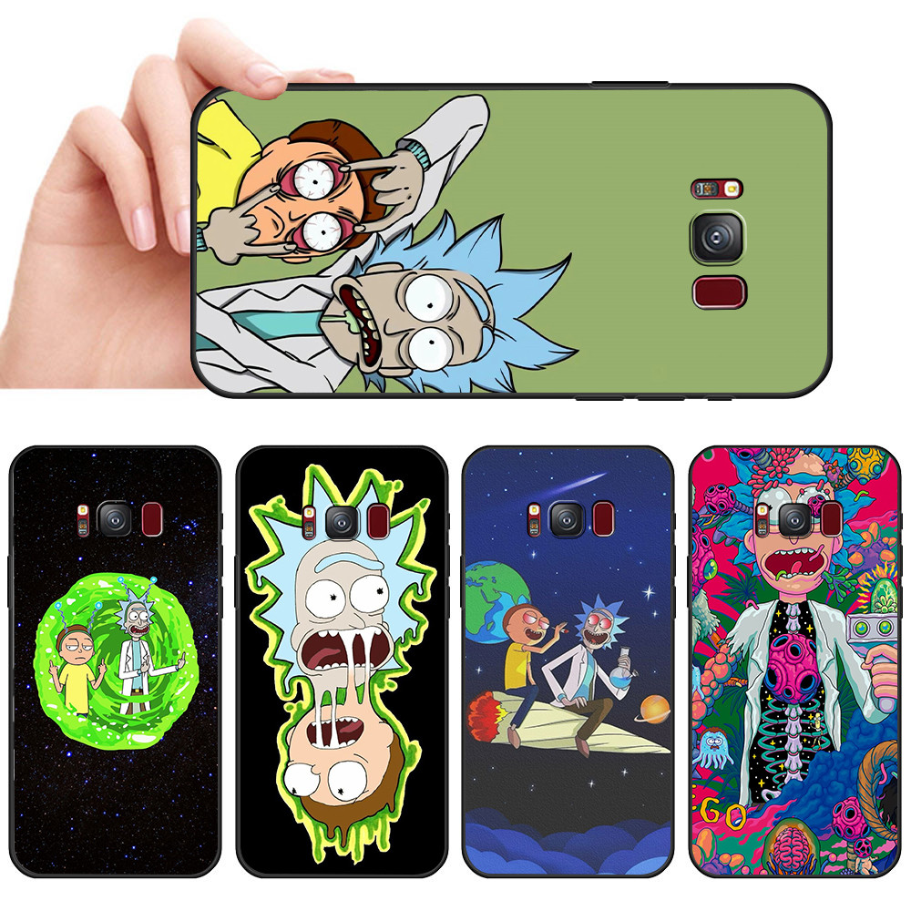 Capa de Telefone Preta Macia Para Samsung S6 S7 Edge S8 S9 S10 Plus Desenho de Ciência Louca Rick E Morty Protetora Anti