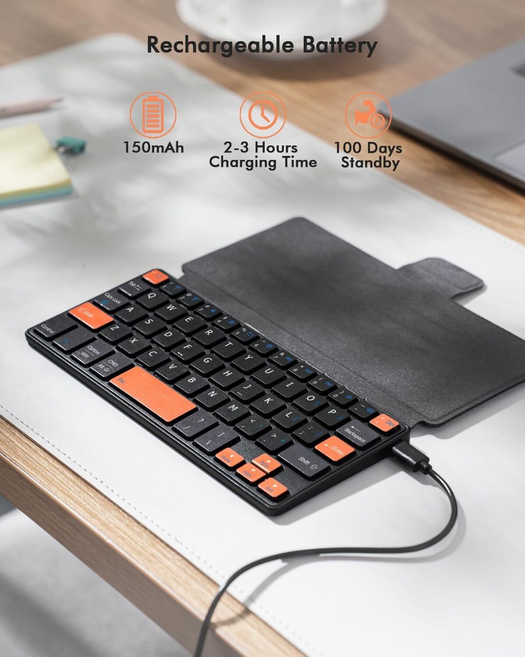 JOMAA Mini Teclado Bluetooth Sem Fio Com Suporte De Qualquer Ângulo Tipo-c De Escritório De Viagem Recarregável Para And — imagem 2 de 2