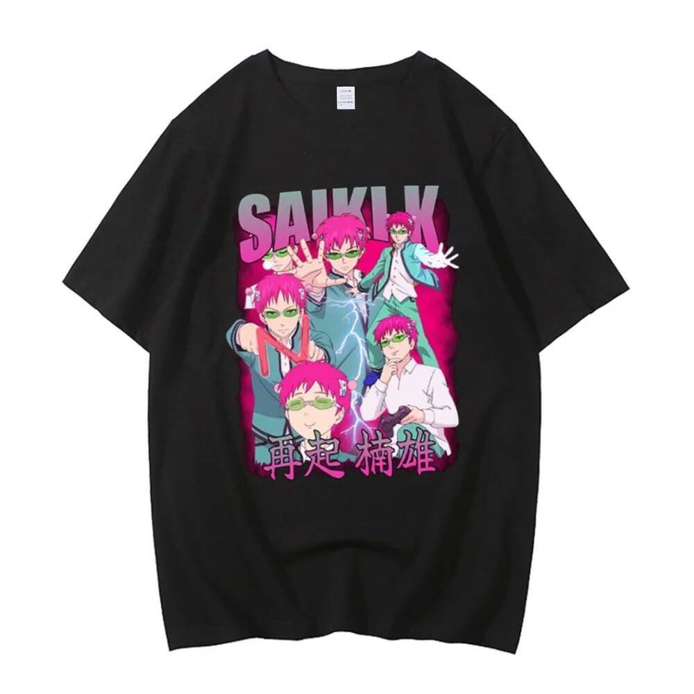 Saiki k Algodão Topo Camisetas Adolescente Gráfico Respirável Grunge Confortável Camisa Colorida Retro Cultura Pop Y2k 2