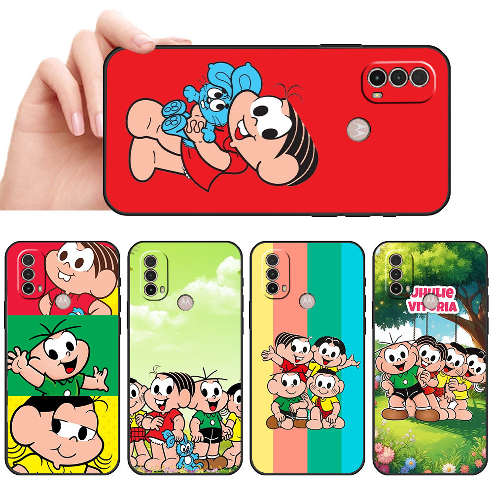 Capa De Telefone Preta Macia Para Moto E7 Plus E7i POWER E13 E20 E22 E40 G9 Play Turma da Mônica Desenho infantil Brasil