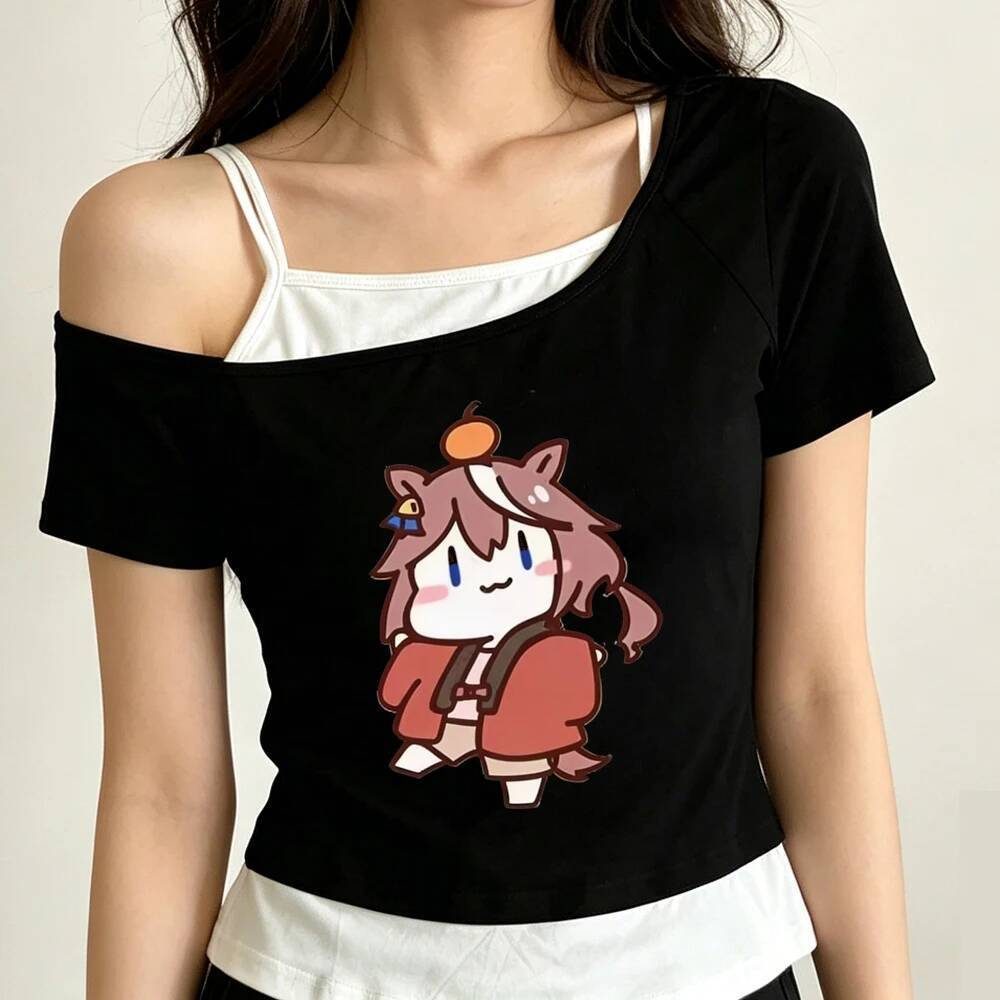 Umamusume Pretty Derby crop top shoujo baddie Fofo y2k Jojofuku manga tees grunge Cena Gótica Festa Moda Coreana