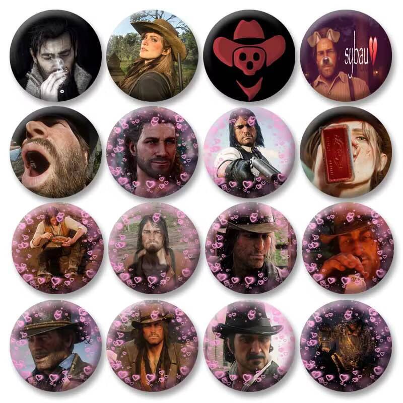 Arthur Morgan Sadie Adler John Marston Emblemas Jogo Broche Redondo Feito À Mão Alfinetes De Lapela Snap-in Chapéu Perso
