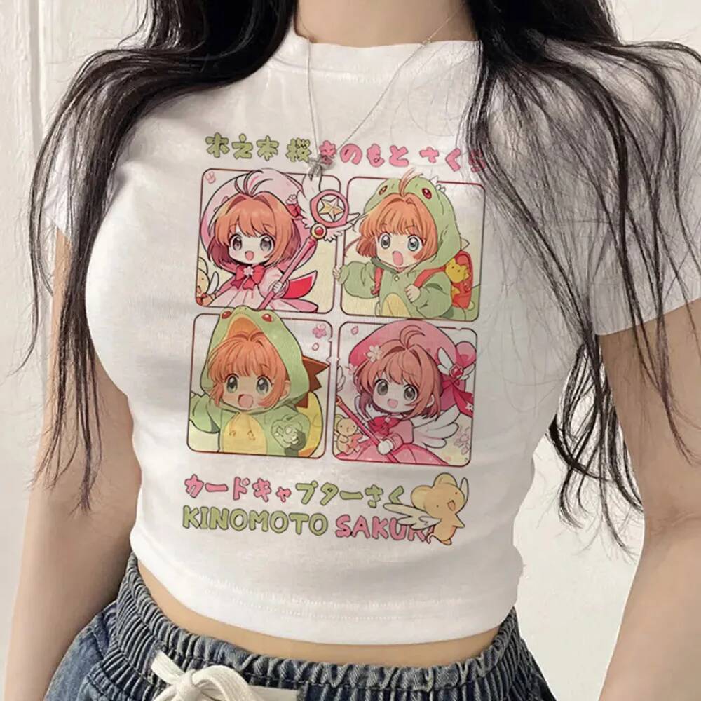 Sakura Card Captor crop top Feminino Moda Coreana goth Camiseta Fofa meme anime Alternativa y2k cutecore