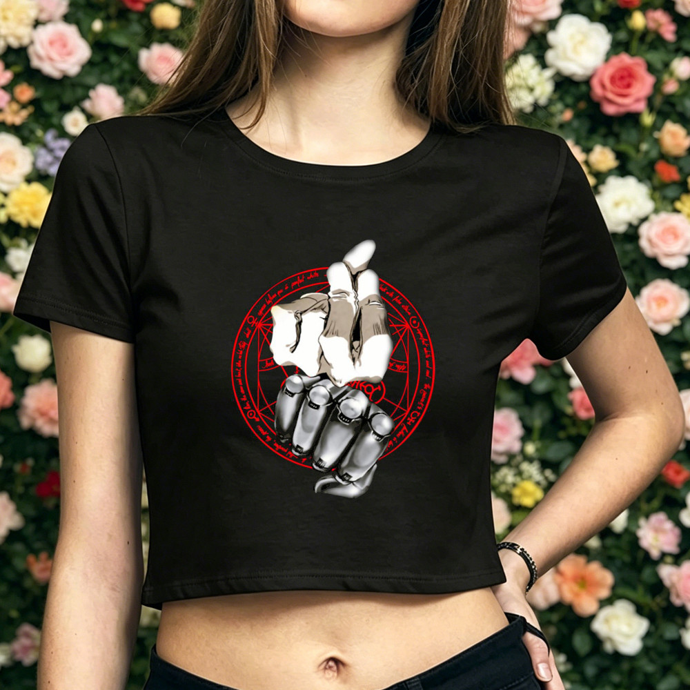 Fullmetal Alchemist crop top Feminino Verão Alternativa grunge Moda Coreana goth Camiseta Gráfico gyaru vintage