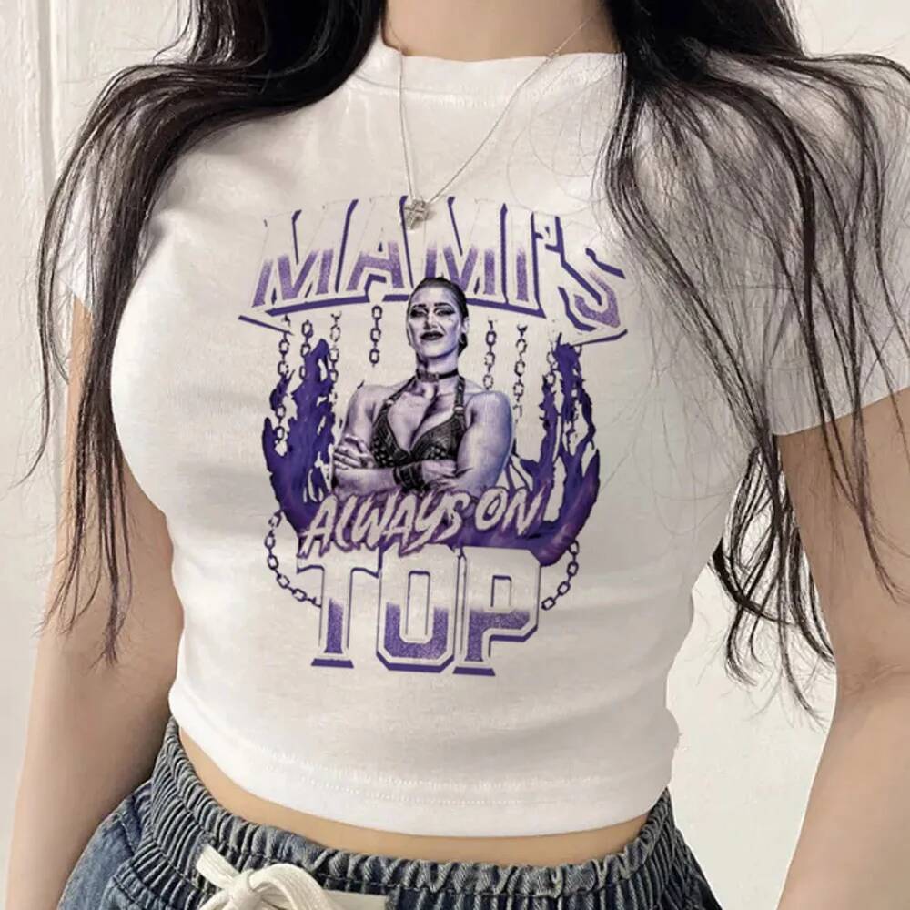 Rhea Ripley crop top Feminino anime Cena Jijifuku Liquidação Vendas goth Camiseta Gráfico Fofo harajuku