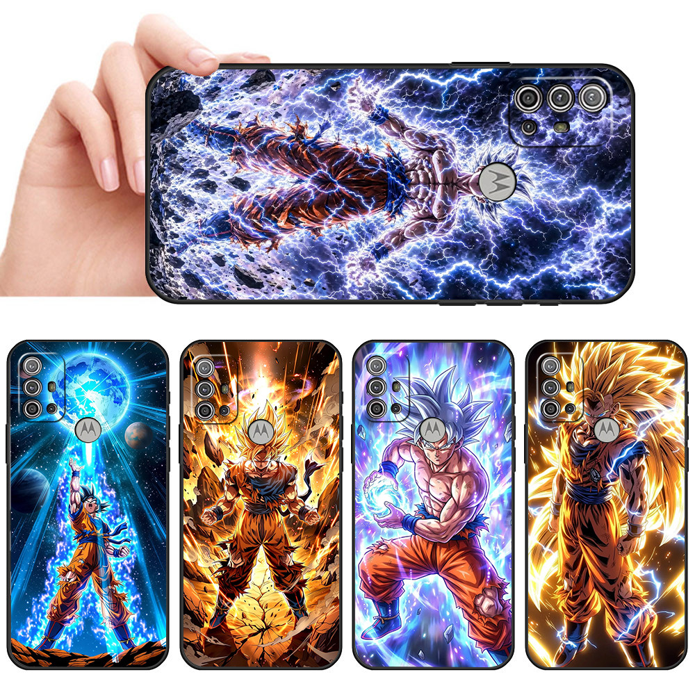Capa De Telefone Preta Macia Para Moto G10 G20 G30 G22 G23 G50 G52 G53 G73 G82 Arte lutador anime laranja Goku Protetora