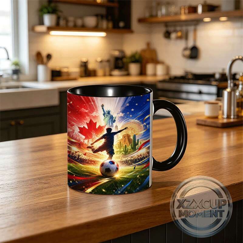 Caneca Das Nações Do Host Da América Norte Silhueta Dinâmica Jogador De Futebol Com Marcos México Canadá Dos Eua-Copa Te