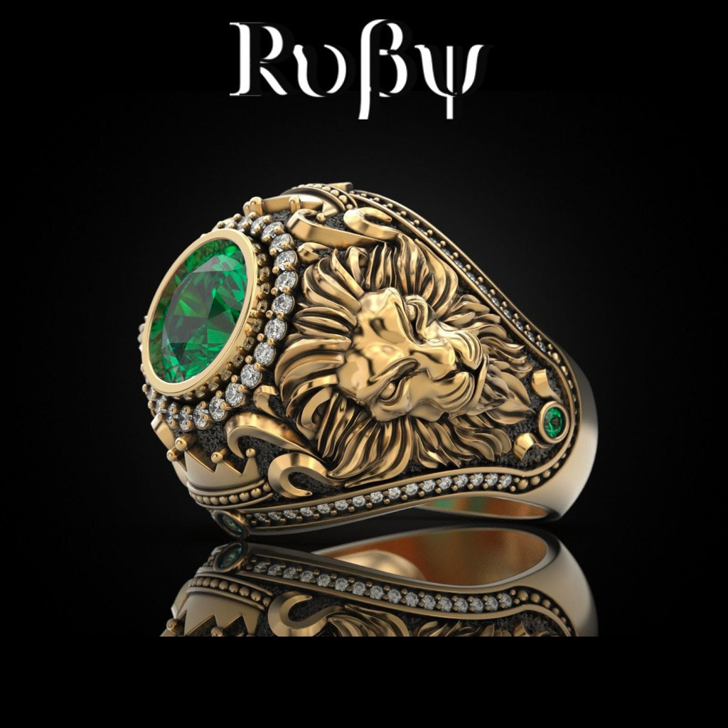 Ruby * Tem novo estilo anel masculino ouro prata liga Retro anel masculino coroa leão anel na moda