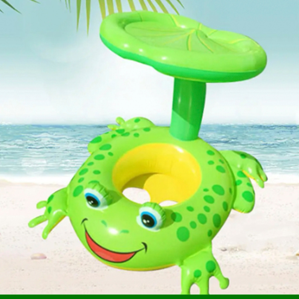 Boia Inflavel Infantil 6M à 3 Anos com assento e cobertura solar Tamanho: 50 Cm Modelo: Sapo Cor: Verde
