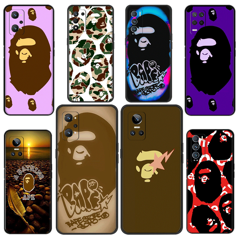 Realme 3 5 6 7 8 Pro 5i 5s Q 6i 7i Compatibilidade TPU Preto Invólucro Capas De Telefone Capa Protetora Macia Ape BAPE H