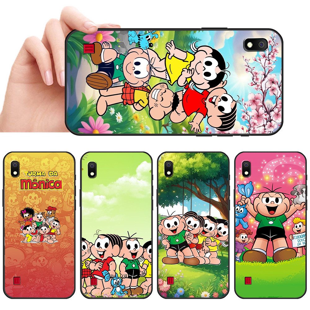 Capa De Telefone Preta Macia Para Samsung A6 A7 A8 A9 A01 A02 A10 A10S Desenho Infantil Brasileiro Turma da Mônica Embal
