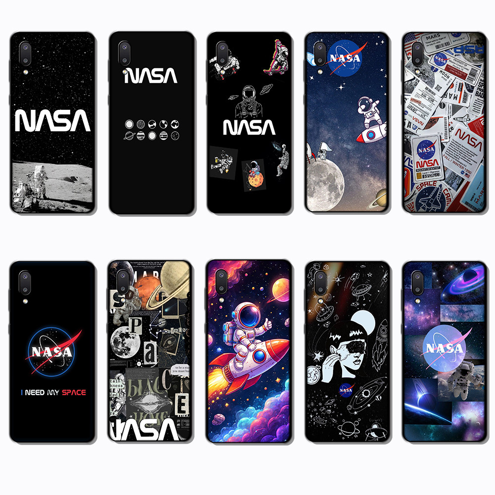 Para 3c Samsung Galaxy A01 A02 A6 A7 A8 Plus A9 A21 A60 M40 nasa Capa De TPU Preta Macia