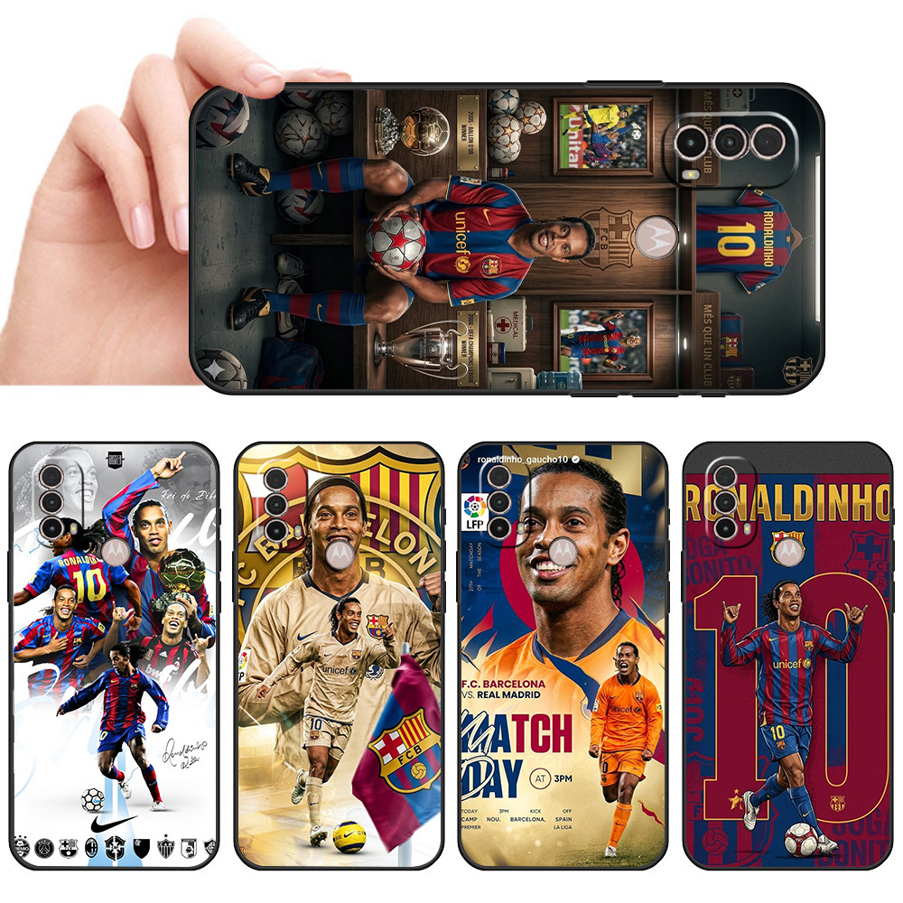 Capa De Telefone Preta Macia Para Moto E7 Plus E7i POWER E13 E20 E22 E40 G9 Play Ronaldinho Arte Estil Dible Futbol Prot