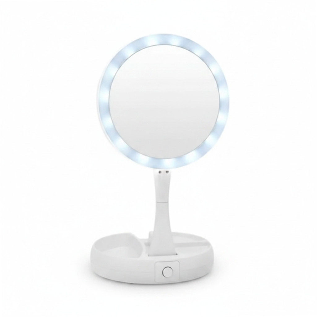 Espelho de Beleza Pessoal LED Articulado Dobrável para Maquiagem Skincare Mesa Bancada Branco