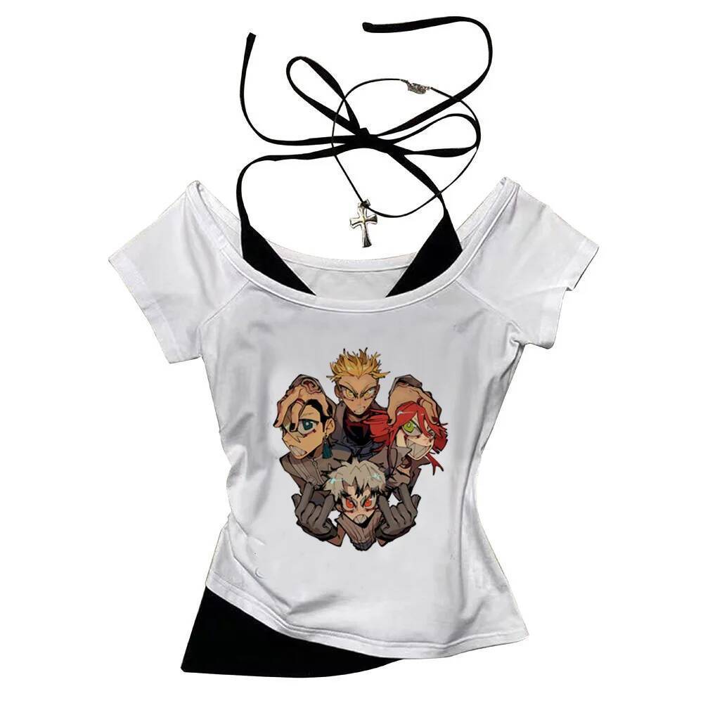 Gachiakuta crop top harajuku vintage Grunge gyaru Cortado Anos 2000 Camiseta Fofa Para Meninas y2k