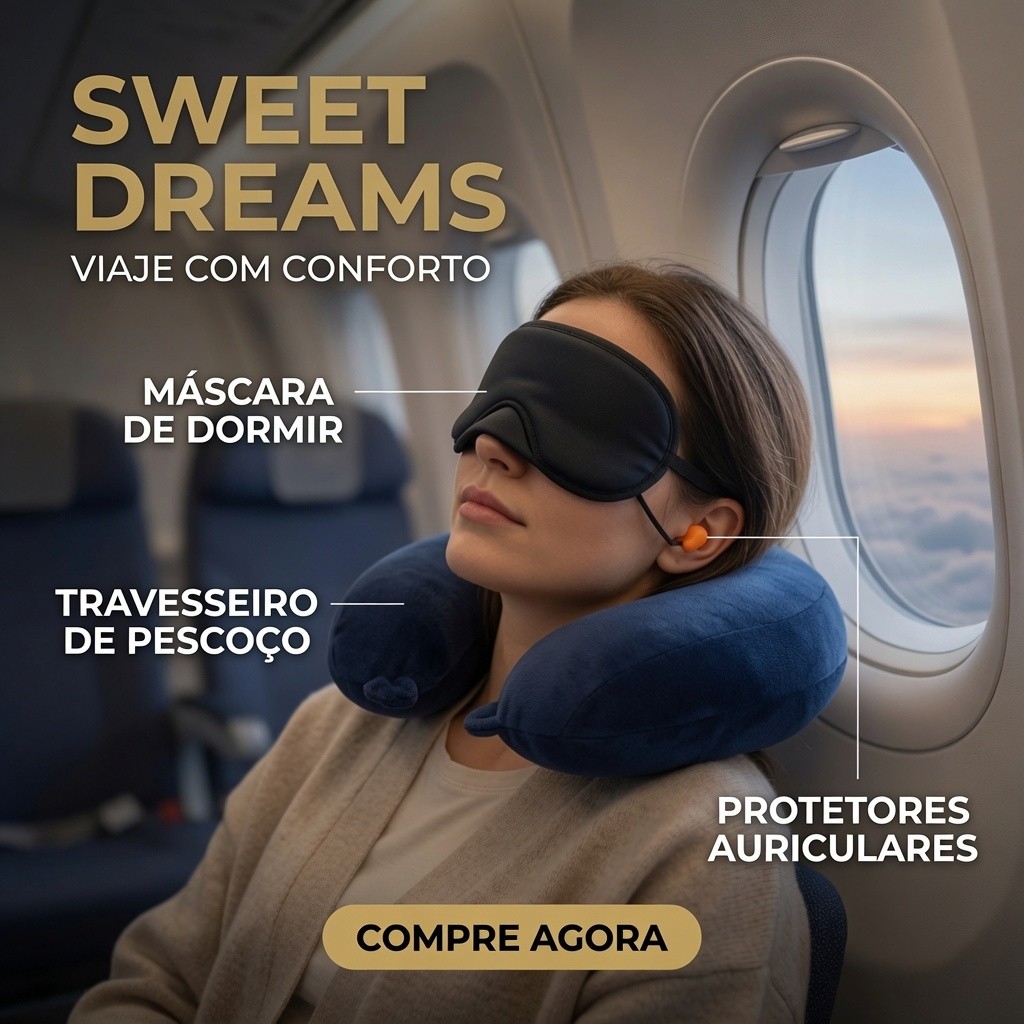 Kit Almofada de Pescoço Inflável 3 Peças - Travesseiro, Tapa-Olho e Protetor de Ouvido - Confortável para Viagens
