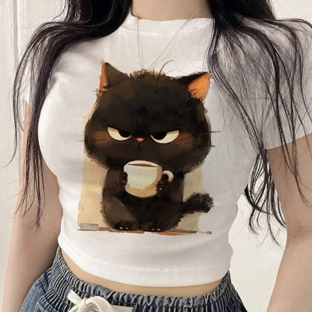 Engraçado Gato Colheita Topo shoujo streetwear Bonito Barato Camisetas anime kawaii 2000s