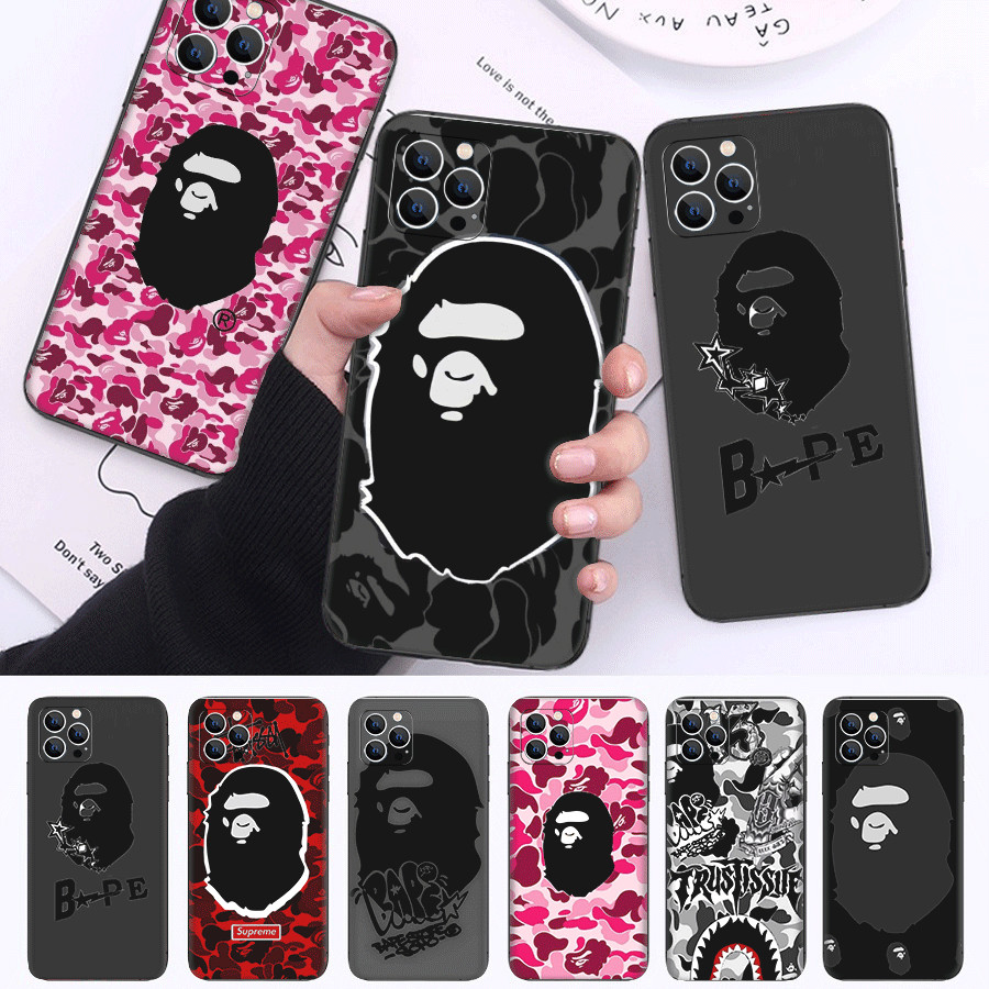 iPhone XS Max 11 12 13 Pro Mini Compatibilidade TPU Capa Preta Capas De Telefone Protetora Macia Black Ape Head BAPE (D9