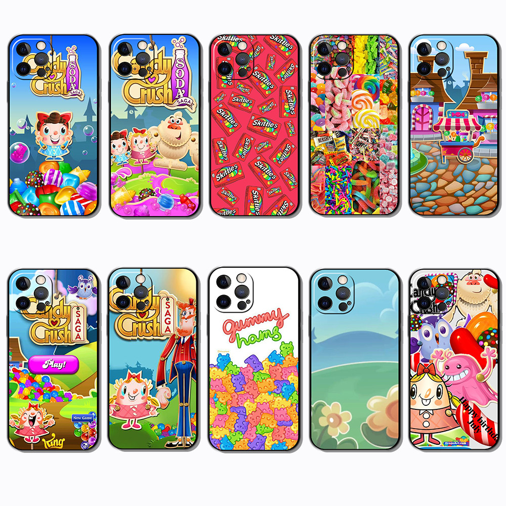 Para 3c iPhone 5 5S 6 6S 7 8 Plus Candy Crush Saga Capa De Telefone Preta Macia