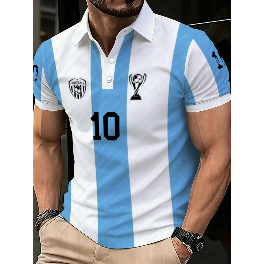 Camisa Polo Listrada Masculina Da Seleção Argentina , Poliéster , Para Uso Casual Diário Em Casa .