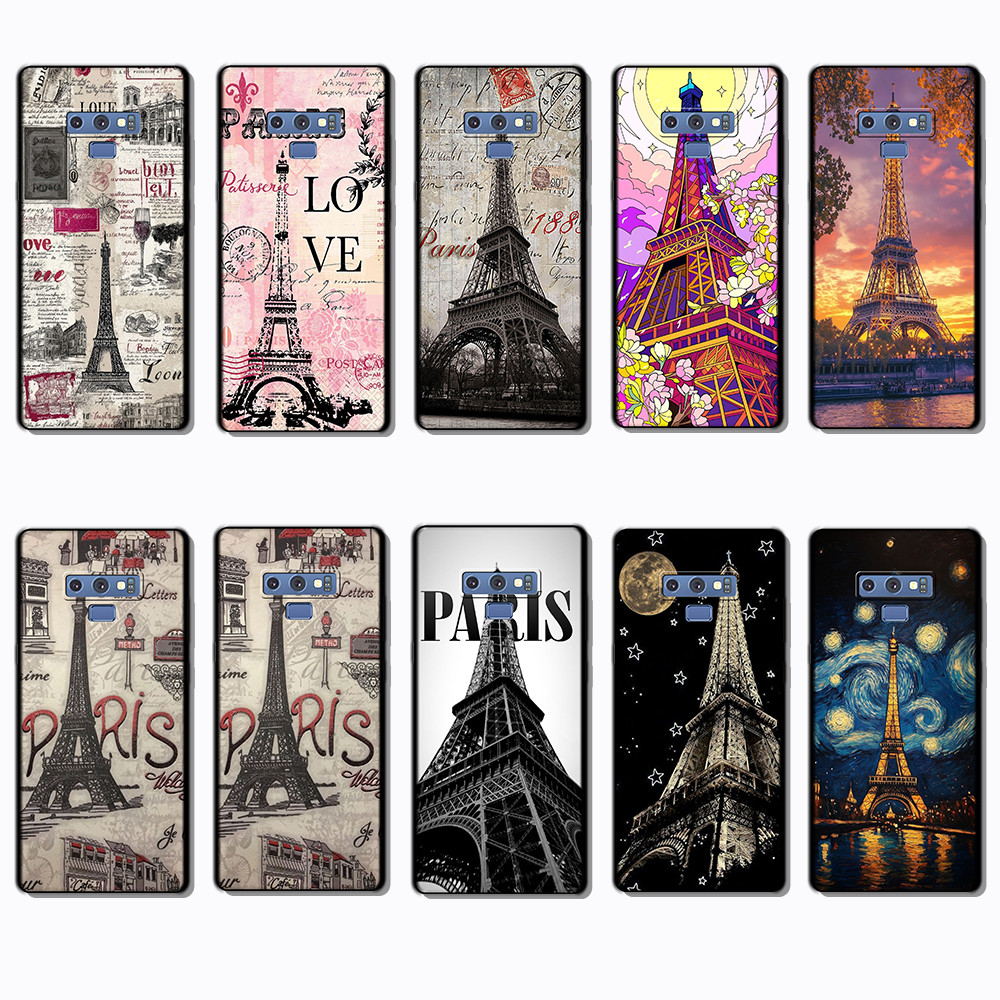 Para 3c Samsung Galaxy Note 8 9 10 lite 10 Plus 20 Ultra A Torre Eiffel Capa De TPU Preta Macia