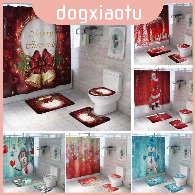 Conjunto Elegante De Cortina De Chuveiro De Natal E Almofada De Vaso Sanitário De 4 Peças Para Uma Atmosfera De Banheiro